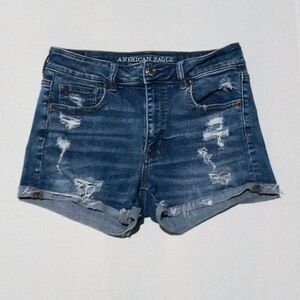 American Eagle Super Stretch Hi-Rise Shorts-Size 8-Distressed-Cuffed-Raw Hem